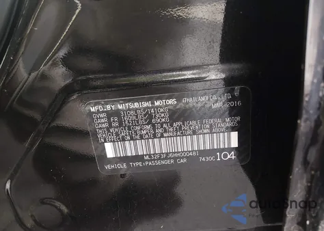 2017 Mitsubishi Mirage G4 Es from USA, damaged, VIN ML32F3FJ6HH000481